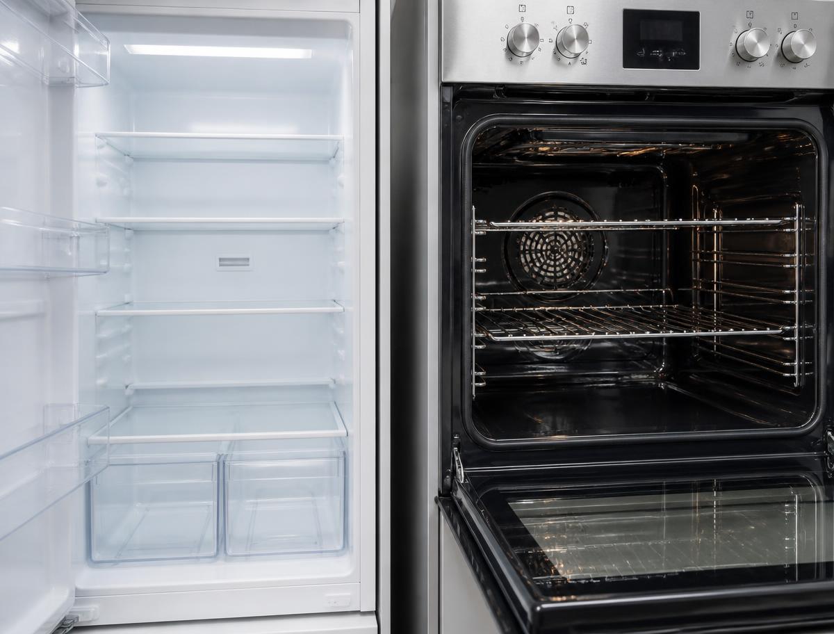 Spotless refrigerator and oven interiors after a move-out deep clean