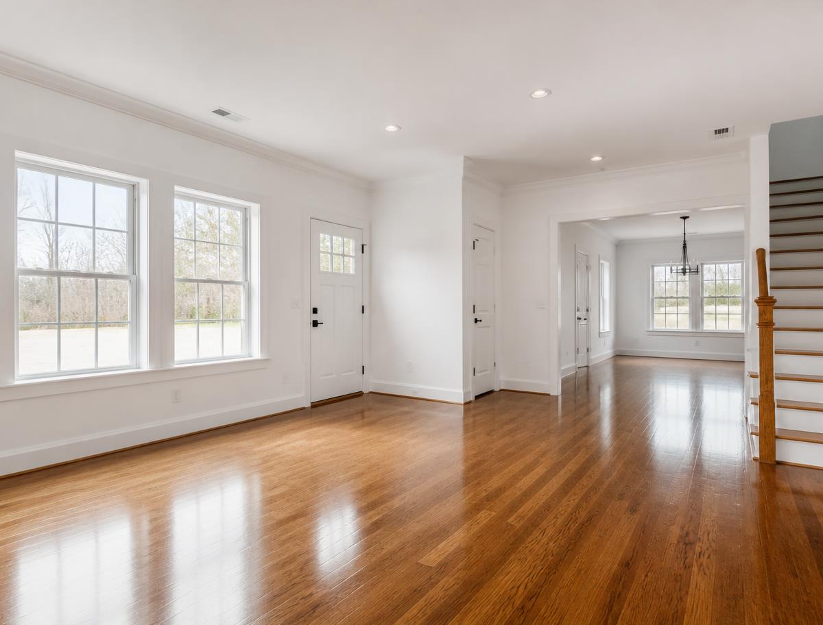 Empty home with gleaming hardwood floors and clean walls, ready for move-in